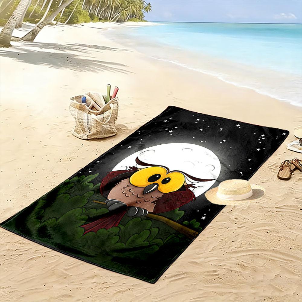 Bright-eyed owl silhouette Print beach towel, quick drying, suitable for travel, outdoor sports, jogging, the beach and swimming, gift
