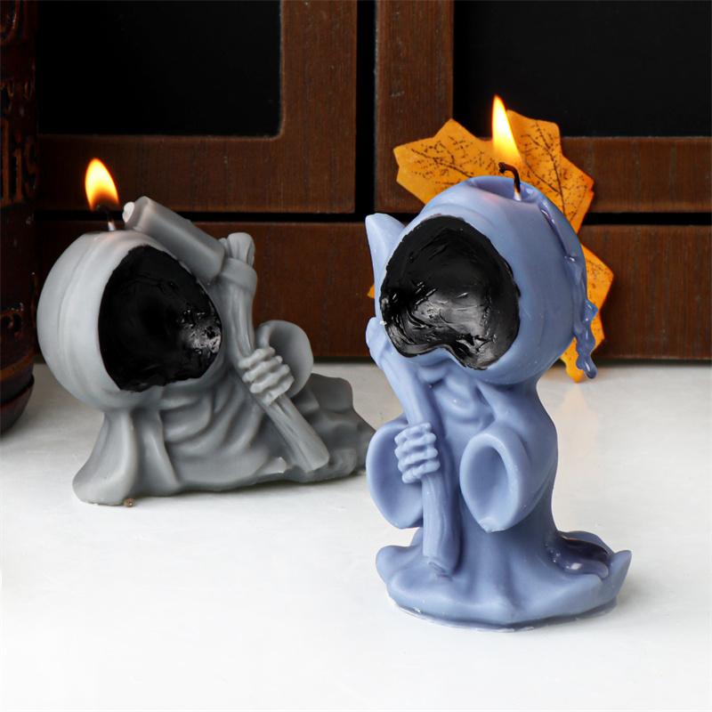 Robe Death Scythe Evil Reaper Silicone Mold DIY Halloween Skull Horror Party Make Plaster Resin Scented Candles Home Decor