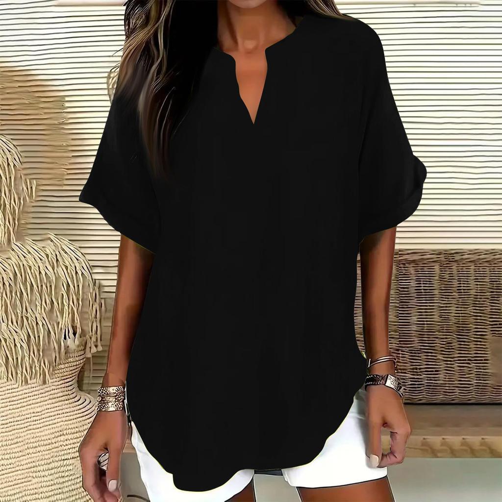 Women’s Loose Fit V Neck Short Sleeve Blouse Casual Tunic Top Lightweight Pullover Shirt for Everyday Wear