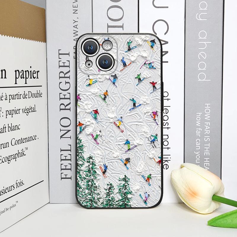 Oil Painting of Snow Scene Skiing Pattern Phone Case for iPhone 17 16 12 11 14 Plus 13 15 Pro Max 12 13 Mini X XS XR Soft Cover