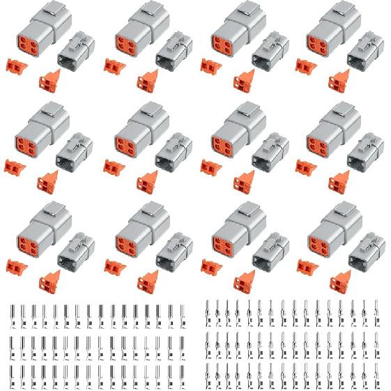 32 PCS Deutsch DTP Connector Kit 2 Pin Automotive Waterproof Connectors 4 Sets With Size 12 Stamped Contacts Gauge 14-12 AWG Wire Size,25A