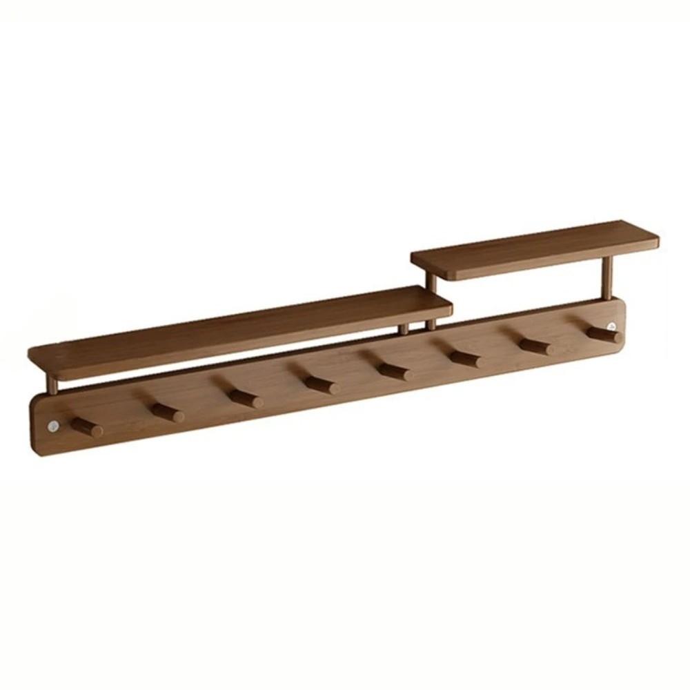 With Hooks Wall Mounted Coat Rack Storage Function Hanging Shelf Wooden Storage Rack Living Room