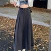 Women's Plus Size Gray Wool Blend High-Waisted Pleated Midi Skirt - Slimming Flowy Autumn Style