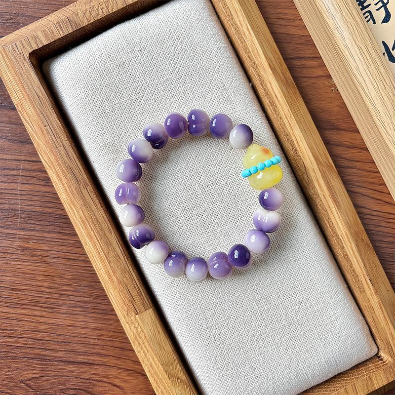 Purple Floating Flower Light Surface Heart-shaped Bodhi Root Bracelet for Men and Women, Soft and Flexible Handcrafted Bracelet