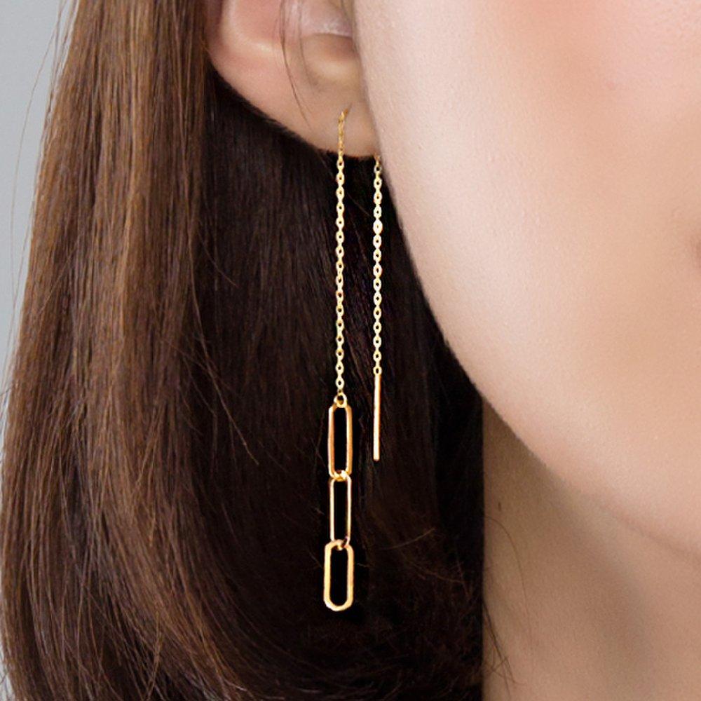 Gold N 14K Clip Chain Three-Line Large Earrings Yg