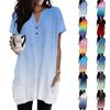 Women's V-Neck Gradient Print Short Sleeve Blouse with Pocket - Casual Pullover Top for Everyday Wear