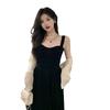 Women's Summer Black Spaghetti Strap Slimming Dress - Lightly Mature Style