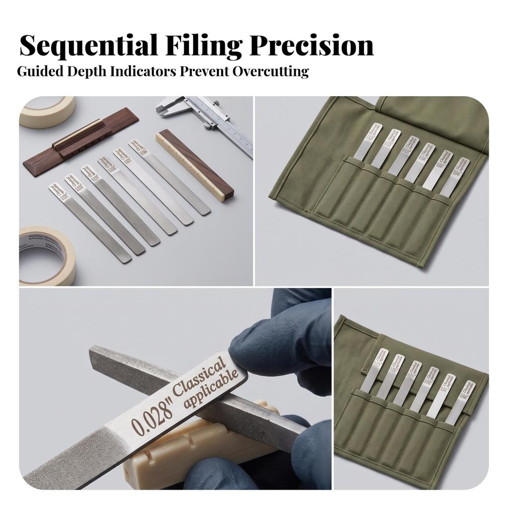 6 Pieces Guitar Nut File Set Flat Sturdy for Workbench