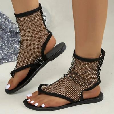 Sandały damskie letnie nowe luksusowe klapki japonki marki okrągłe Toe płaskie dno puste krótkie buty woda diamentowa seksowne eleganckie buty