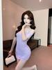 Autumn and winter new sexy celebrity mesh yarn, etc. Shoulder open, slim fit, waist base, hip wrap short suspender dress women