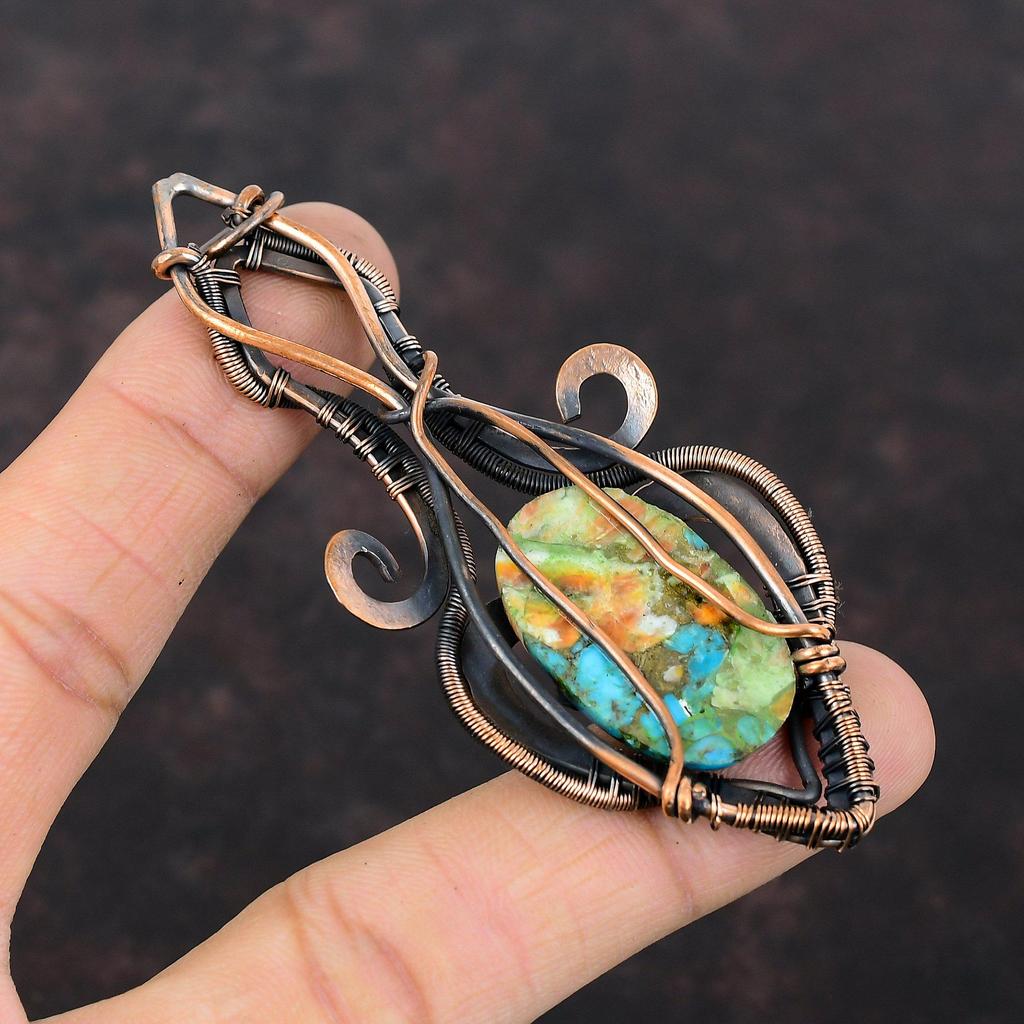 Spiny Oyster Copper Turquoise Pendant Copper Wire Wrapped Pendant Handmade Natural Gemstone Pendant Copper Jewelry For Gift Designer Pendant