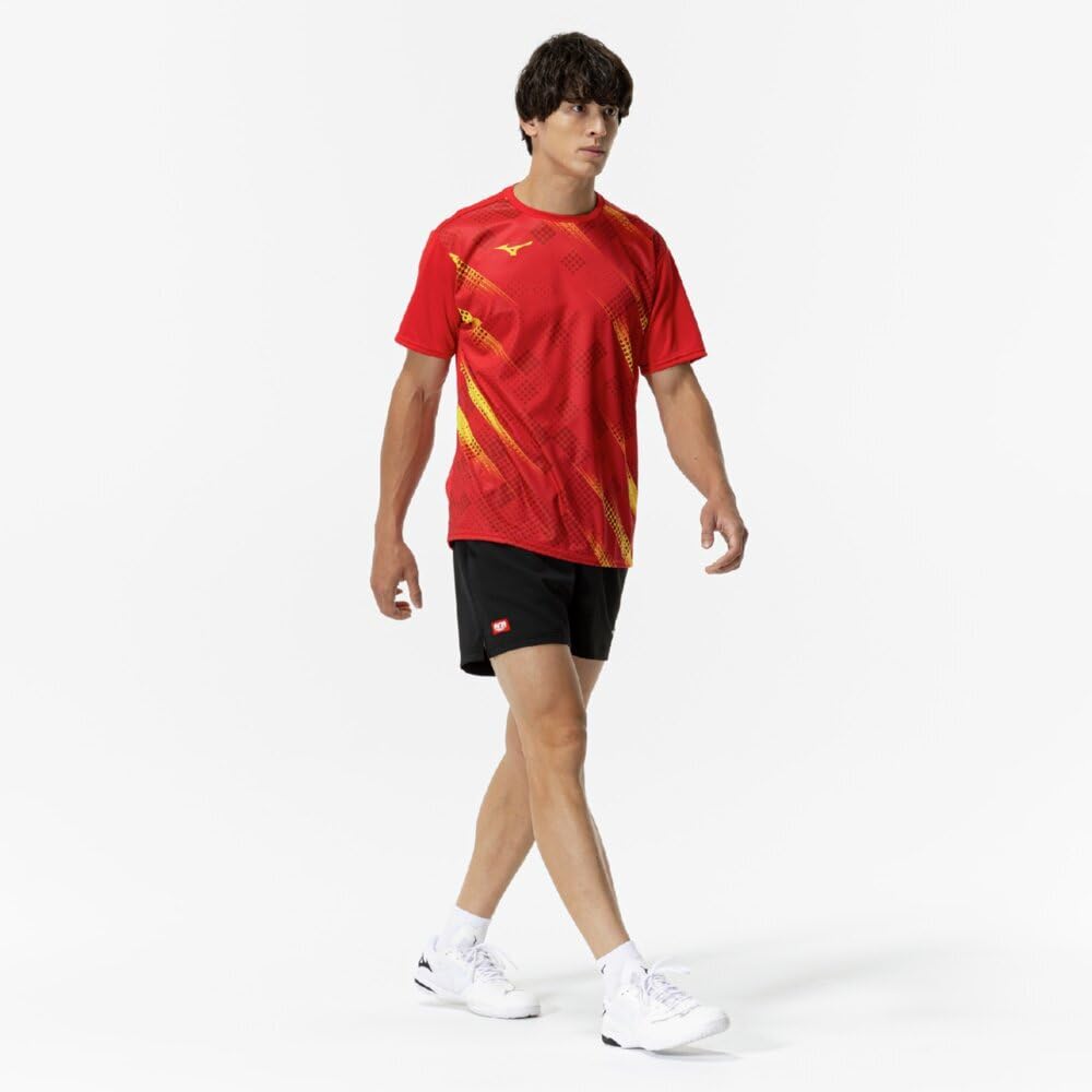 Mizuno Table Tennis Game Short JTTA Chinese Red Shirt, Sleeve, Certified, Moisture-Wicking, Quick-Drying, Unisex, 82JAC103,