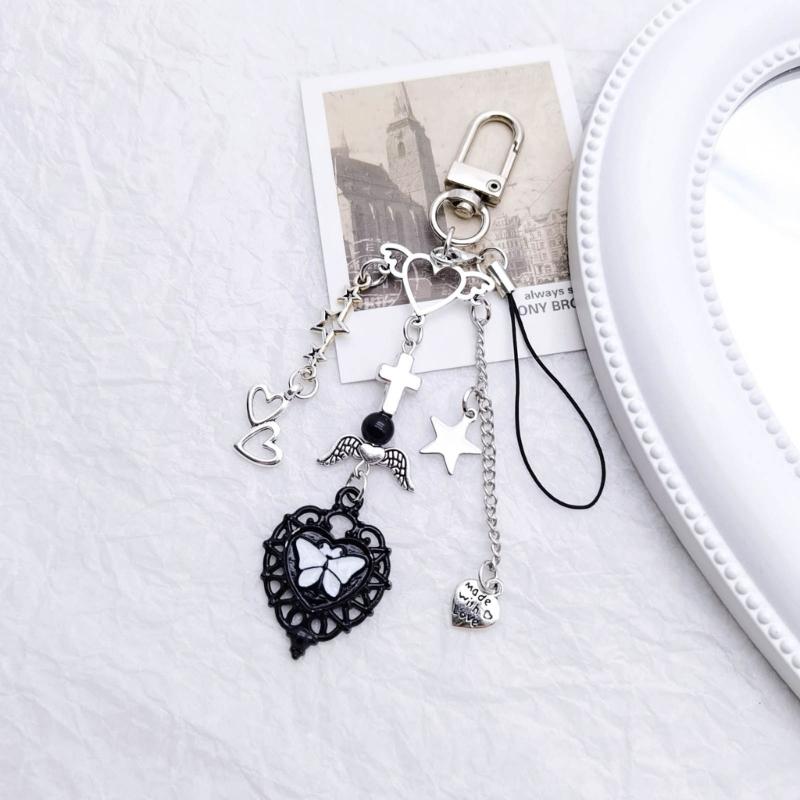 Y2K Handy-Anhänger Schlüsselanhänger für Tasche Handy Niedlicher Kreuz Herz Anhänger Frauen Mädchen Riemen Lanyard Kette Schlüsselring Rucksack