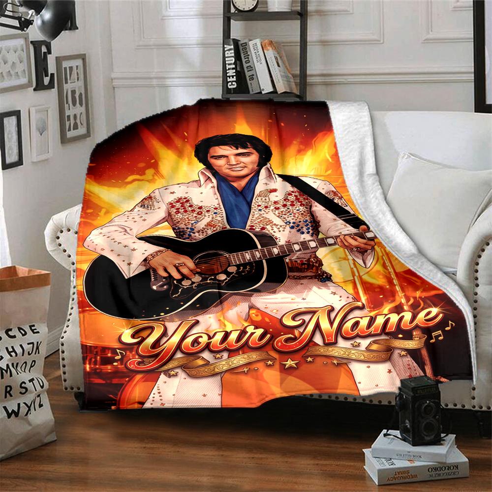 Elvis Presley Customize Your Name Blanket Gift Personalized Blanket Durable Comfort for Seaside Couch Livingroom Nap for All Occasions
