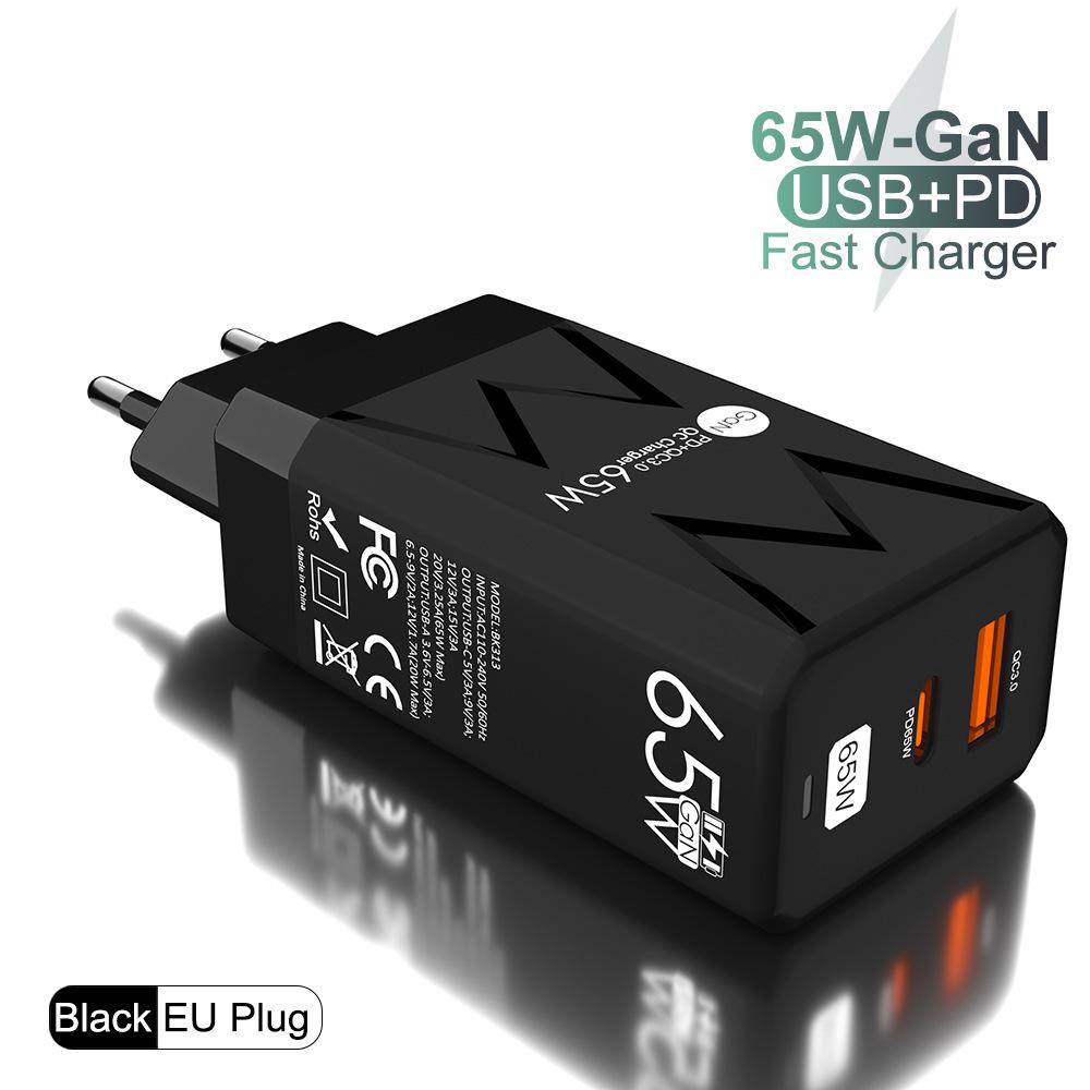 65W PD Fast Charger QC3.0, Compatible with Phones and Tablets, EU Standard.