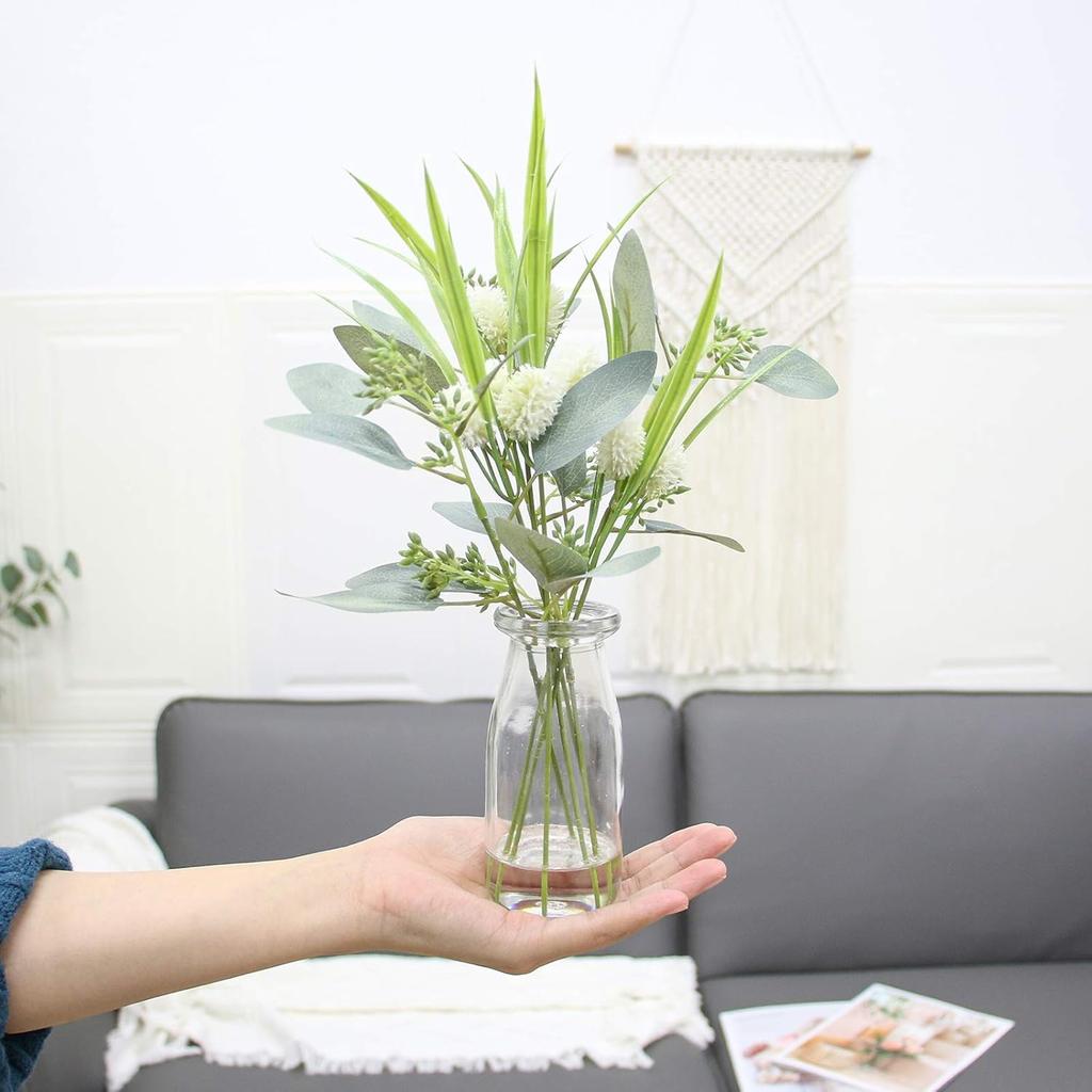Mingfuxin Artificial Flowers for Decoration, Fake Plants Eucalyptus Leaves Ls Wild Flower with Glass Vase, Floral Arrangements Flower Bouquets Décor