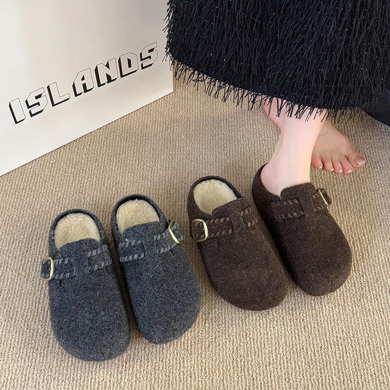 inner height-increasing thick-soled fluffy slippers for women to wear outside autumn and winter new velvet warm bag head half slippers
