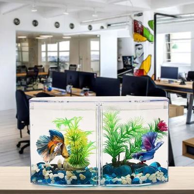 Transparent Acrylic Betta Fish Tank Double-grid Rhombus Guppy Aquarium Hatching Breeding Isolation Box Desktop Small Fish Tank
