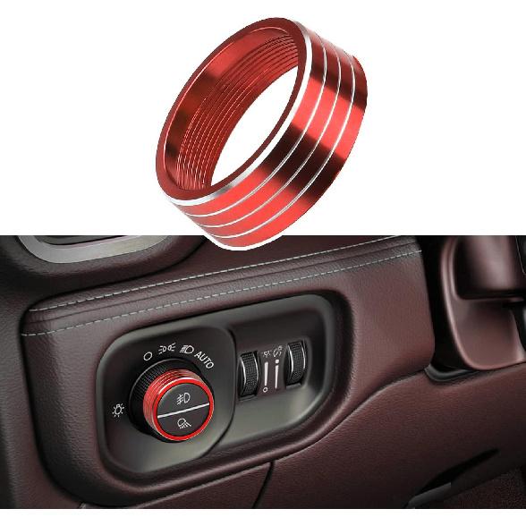 1× Blue Headlights Switch Button Knob Cover for Dodge RAM 2018-2025 Aluminum Alloy Ring Trim Decoration Accessories