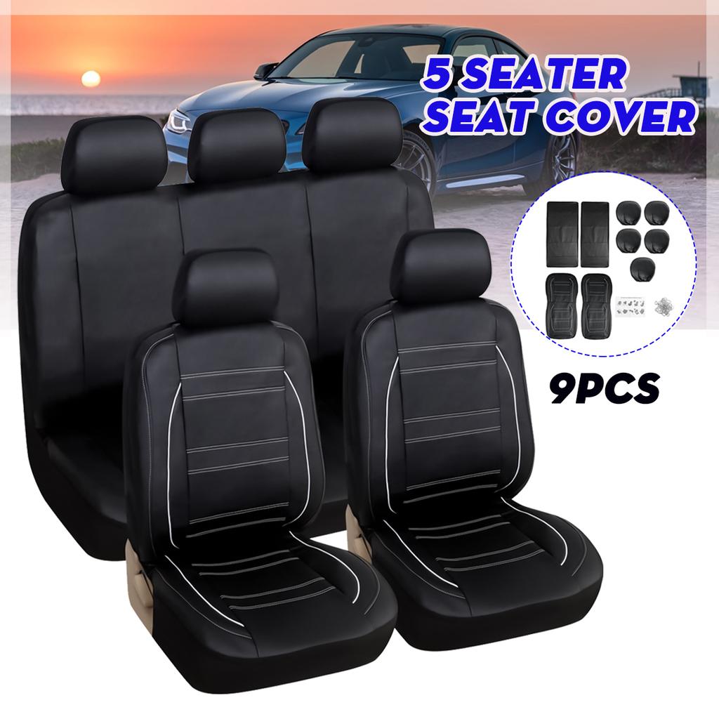 9PCS PU Leather Car Seat Cover Breathable Protector Cushion Universal Full Set