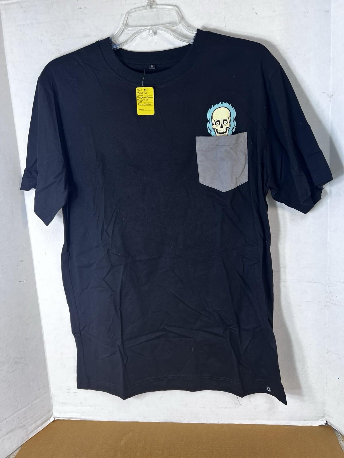 NEW Creepy Co. Company Halloween Beistle FLAMING SKULL POCKET T-Shirt Tee Medium S разноцветный