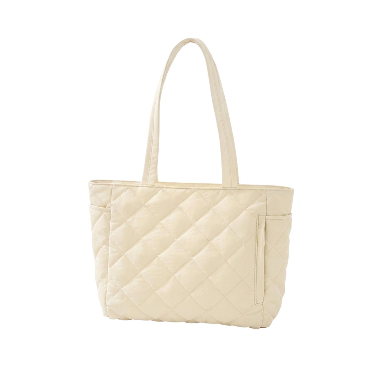 

Quilted Tote Bag Lightweight Large Capacity Shoulder Bag for Daily Commute Work Travel Shopping with Multiple Compartments and Durable Straps one size бежевий