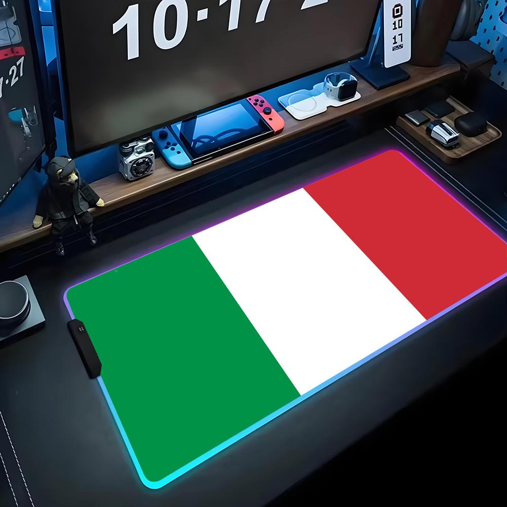 

italian flag Mouse Pad RGB Gaming Mousepad Big LED Pad PC Desk Mat Luminous Mouse Pad Large Keyboard Mats Table Rug With Backlit 600x300x3mm