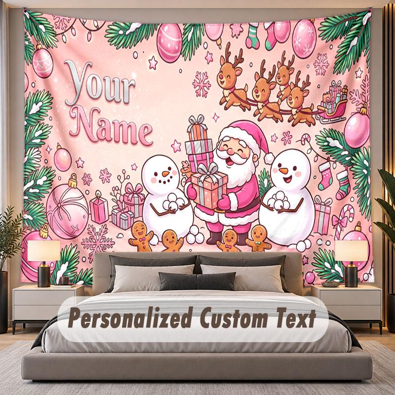 Natal (149) Tema Tapeçaria Personalizada Nome Personalizado Texto Pendurado na Parede Tapeçaria Decoração de Fundo para Casa