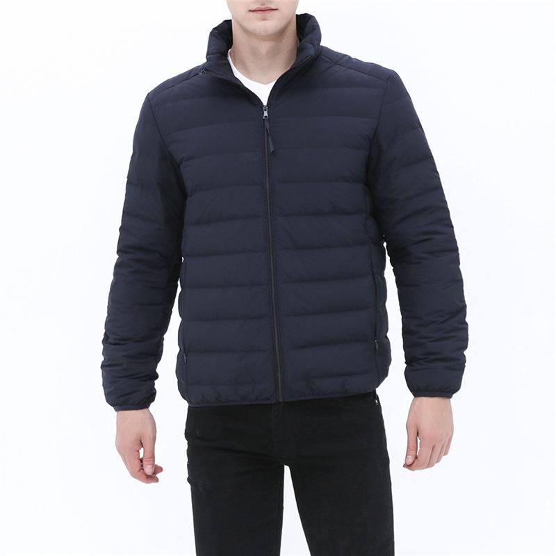 

Однотонная мужская флисовая куртка 90, мужская одежда, воротник-стойка, бесшовная ткань, новая легкая и тонкая пуховая куртка, куртка большого размера XXXL темно-синий