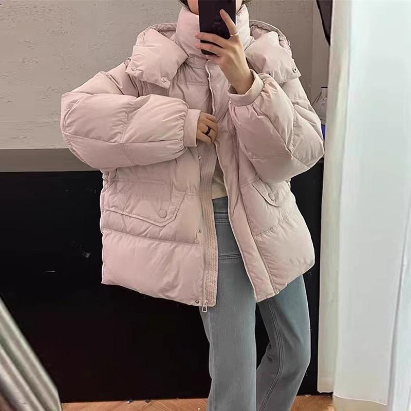 Waist down jacket women's short 2024 winter fashion hooded thickened and thin small bread jacket