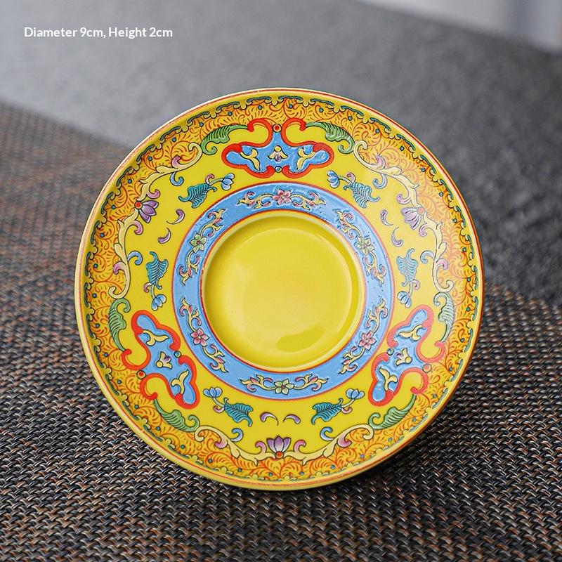 Enamel Ceramic Chinoiserie Tea Cup Coaster Tea Mat Tea Saucer Accessories Ceramic Small Plate Small Coaster
