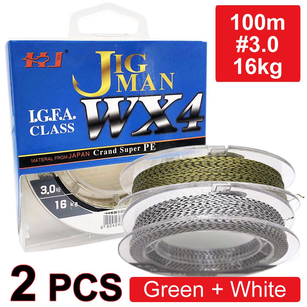 

Шнур для риболовлі JIG MAN Wx4, 100m, #3.0, 16kg, Green + White #3.0
