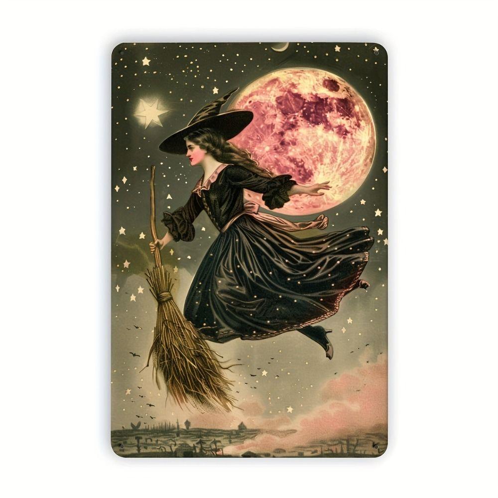 Witch Cat Forest Halloween Sign Metal Tin Sign 20x30 cm Wall Decor