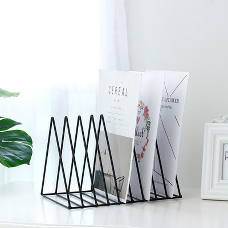 Bookshelf Rack Desktop Metal Book Block Office Newspapers Magazines Storage Scandinavian Decor  Holder Stand Golden Shelf
