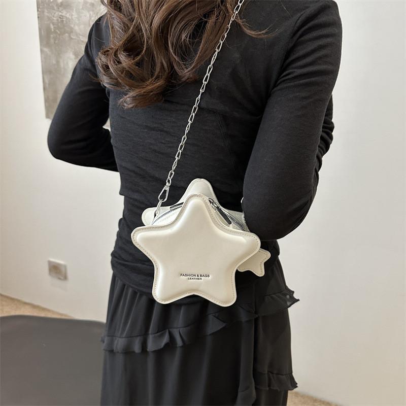 Fashionable Candy Color Star Bag 2024 Cute Cartoon Pu Chain Crossbody Bag