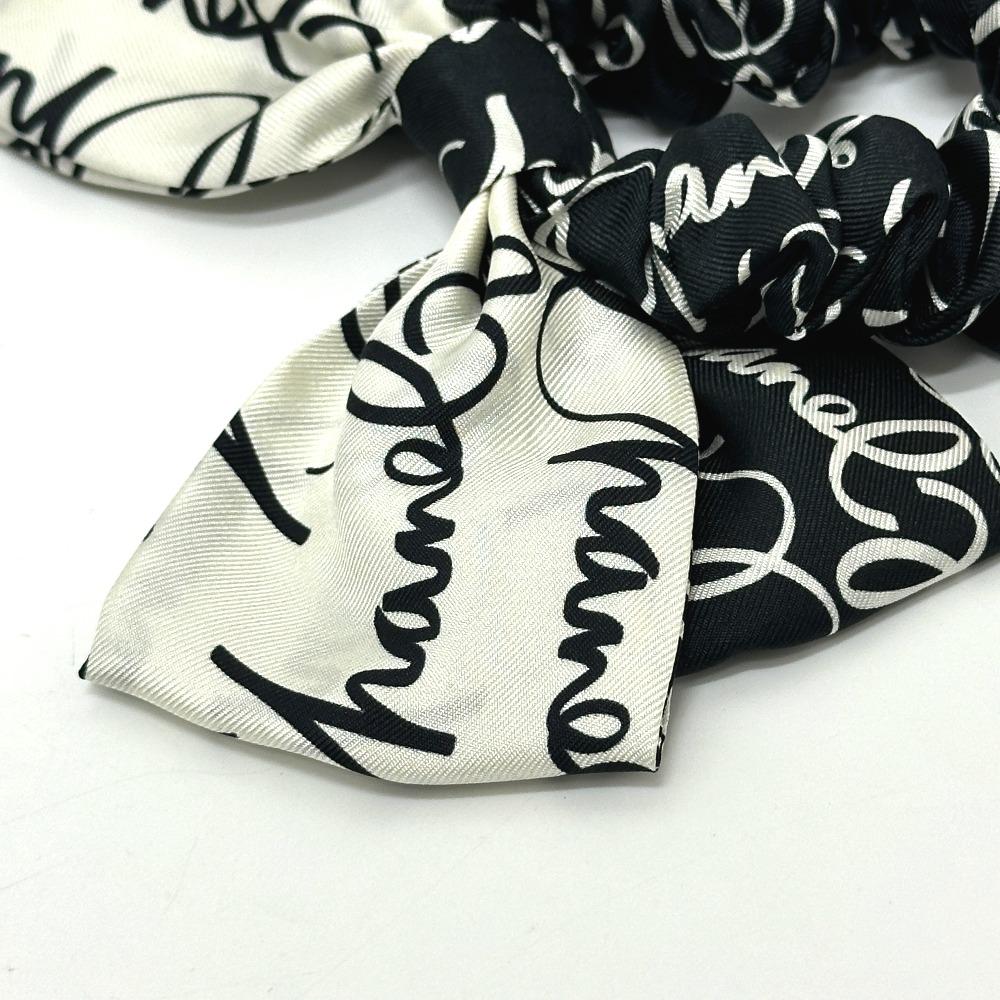 Chanel All-over Print Monochrome Ribbon Hair Accessories Scrunchie Unused