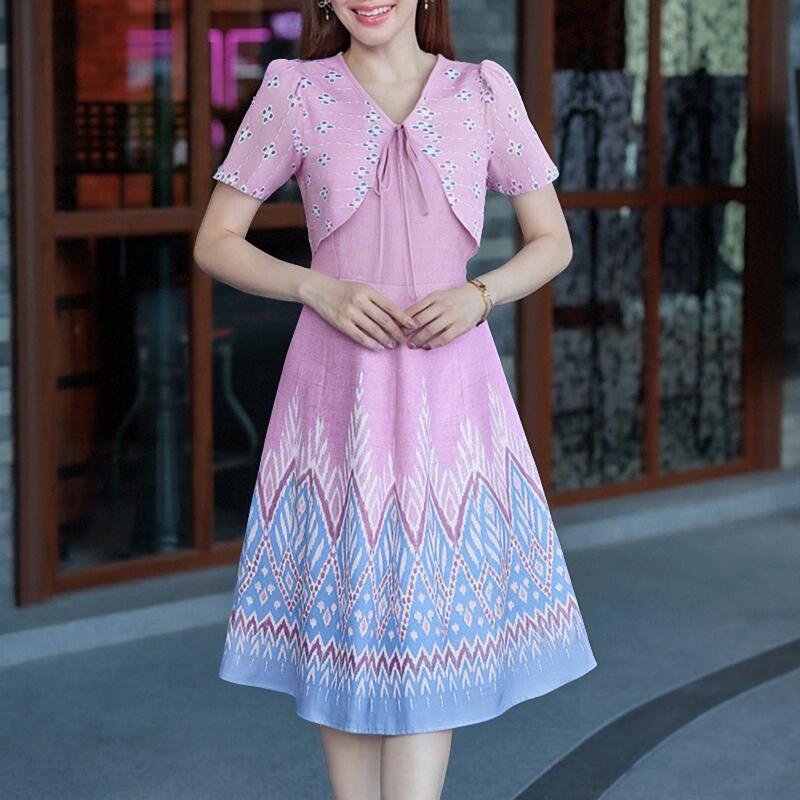 

ZANZEA Женское летнее платье на шнуровке с V-образным вырезом, повседневное, с коротким рукавом и принтом