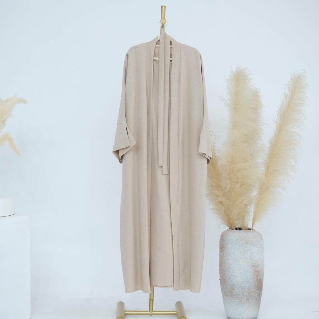 Loriya2024 Einfarbiges Zweiteiliges Kleid & Strickjacken-Robe, Dubai/Türkei Edition LR823