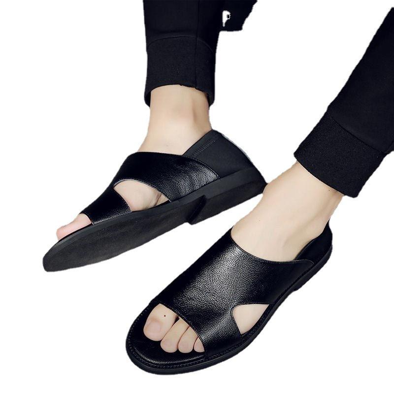 Fashion Fashion Casual Leather Sandals for Men Summer New Designer Outdoor Non-slip Soft-soled Black Roman Beach Shoes Sandal Man