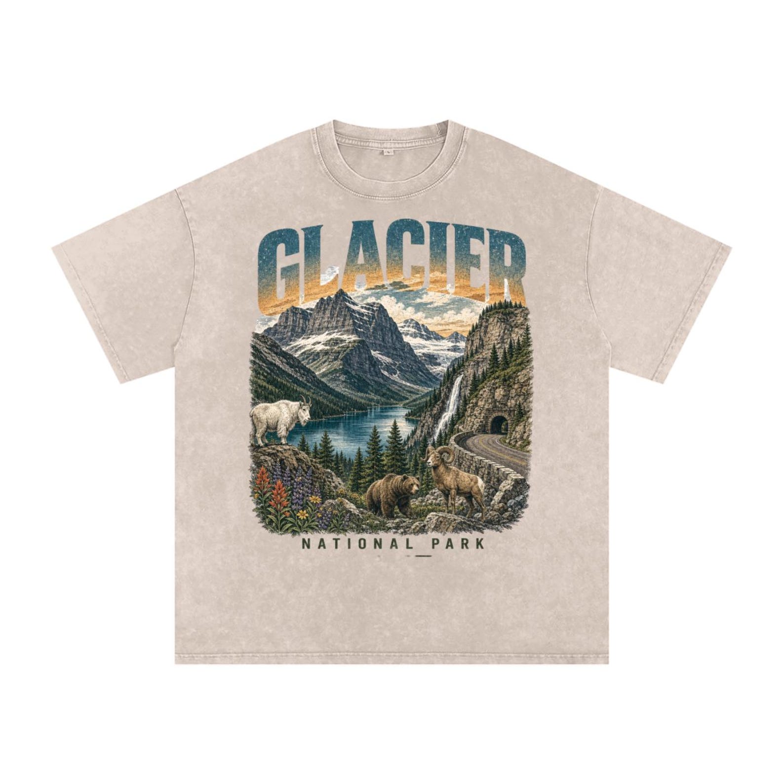 Glacier National Park Retro Mountain Landscape T-Shirt, Montana Nature Tee M
