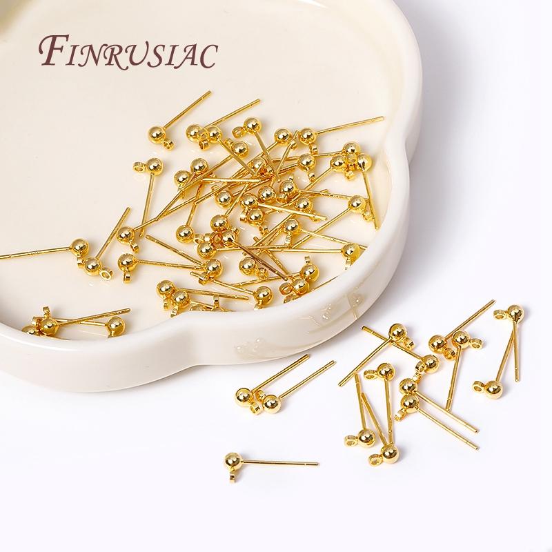 18K Gold-Plated Silver Needle Material Earrings DIY Jewelry Making Earrings Accessories 3/4MM Ball Post Earring with Closed Ring