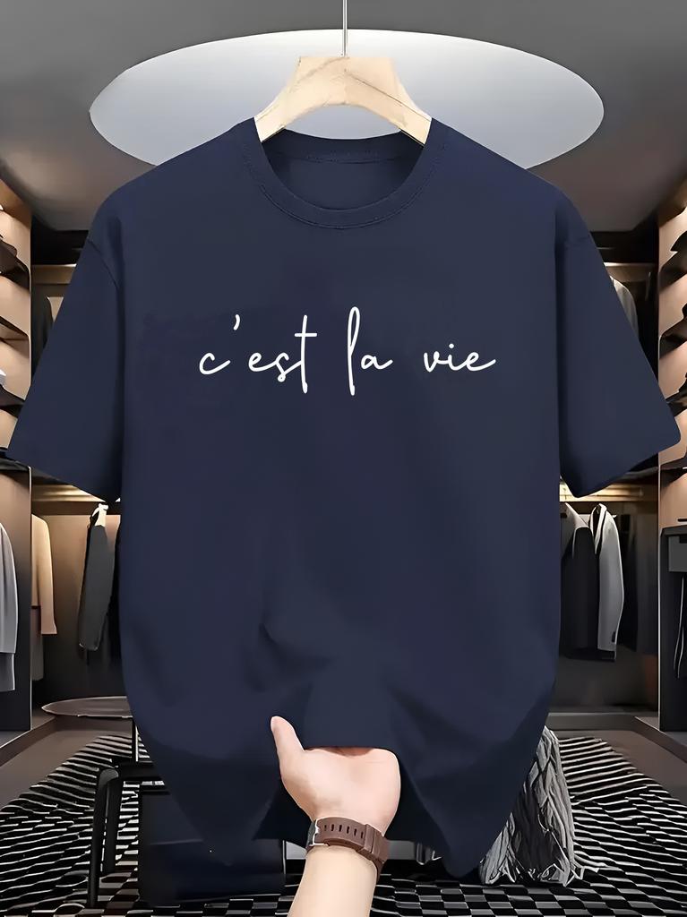 Unisex Rundhals-T-Shirt Französischer Slogan Handschrift Buchstaben Druck Baumwolle Kurzarm Locker Sommer Atmungsaktiv Täglich Lässig Basic Wear Oberteil