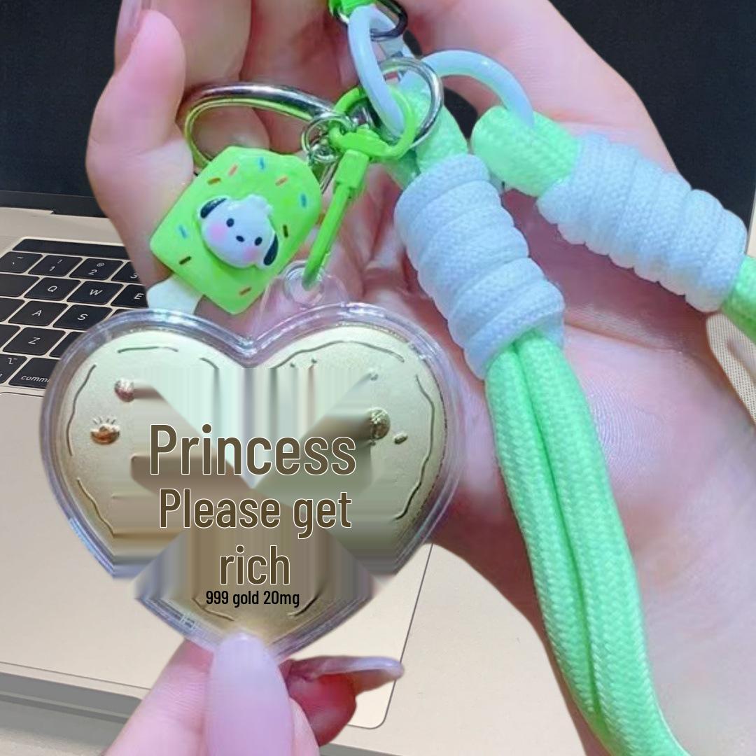 Брелок-подвеска в виде сердца из чистого золота 999 пробы - Дизайн  Принцесса , Идеальный подарок для девушки или лучшей подруги на день рождения