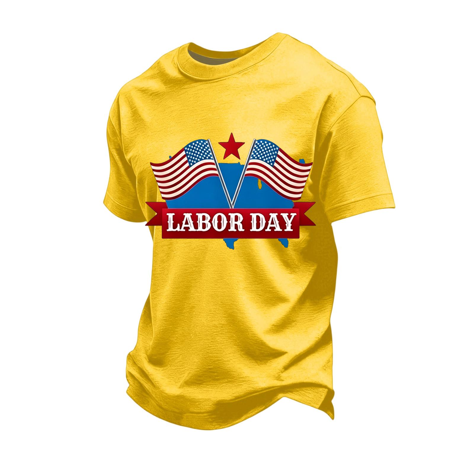 

Men s Loose Fit Short Sleeve Casual T-Shirt Labor Day Printed Crew Neck Cotton Blend Top for Everyday Wear XXXL жовтий