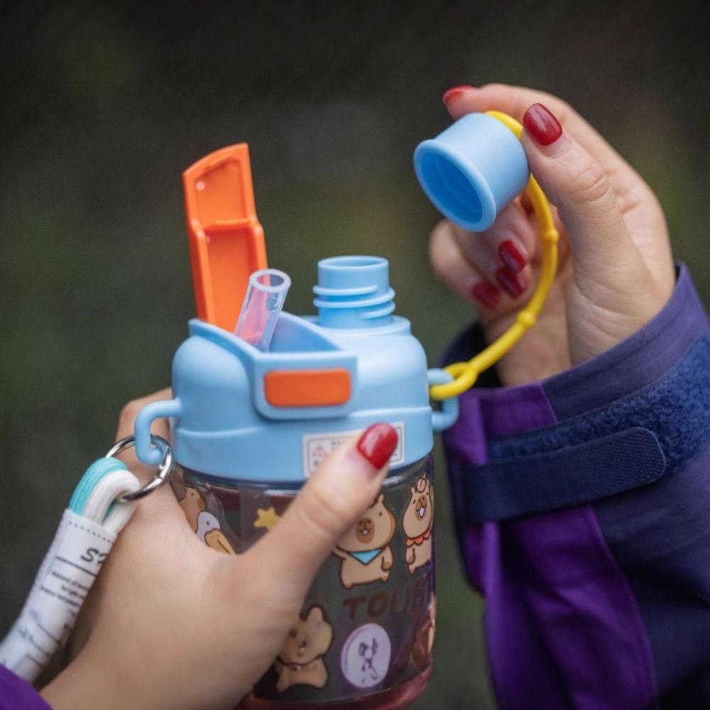 Cartoon Capybara Water Bottle 600ML Student Water Bottle Portable Double Drinking Cup  Summer