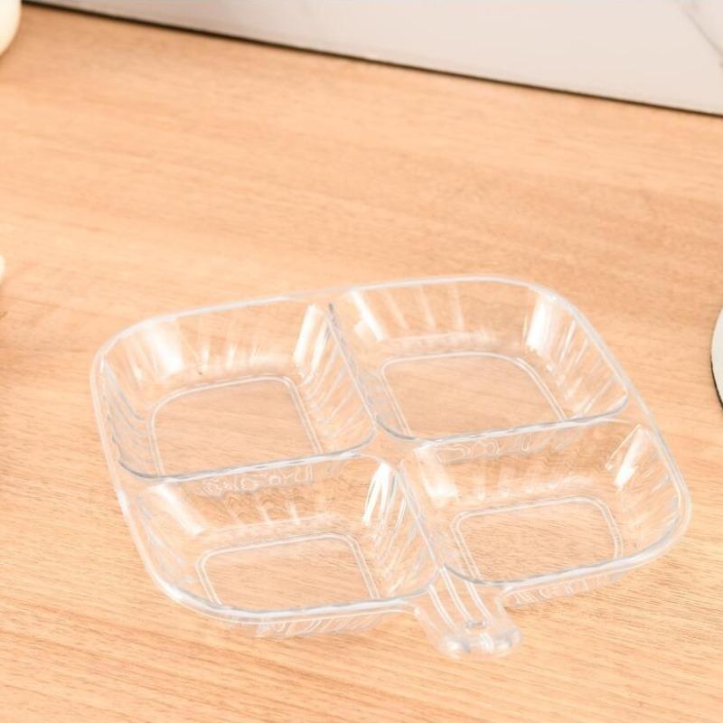 New Four Compartment Side Dish Tray with Handle Anti-Scalding Dinner Plate Hangable Ginger Garlic Storage Tray Home for Kitchen