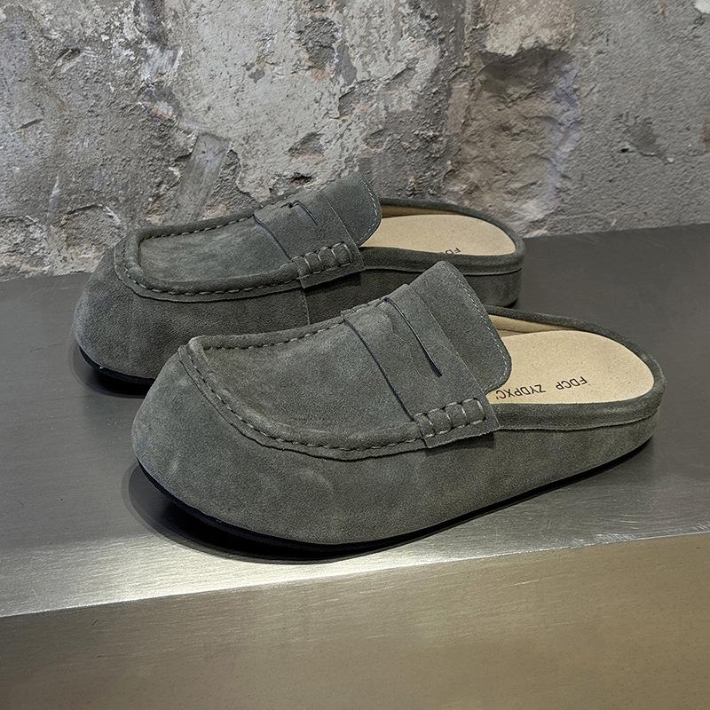 Platform Casual Retro Slippers Men's and Women's One-pedal Loafers Versatile Classic Boken Shoes 92286 yellow-J