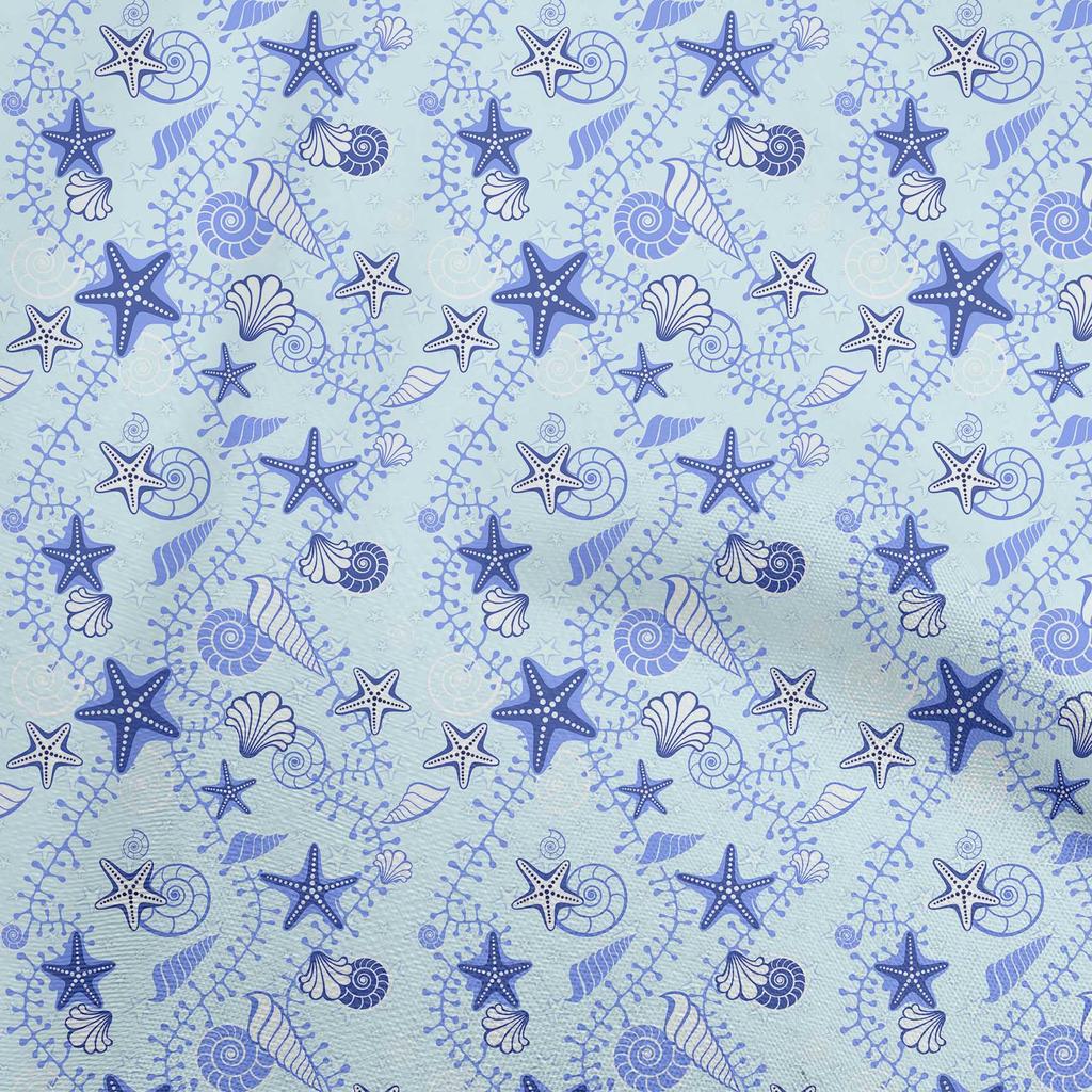 oneOone Cotton Flex Baby Blue Fabric Beach Seashell Quilting Supplies Print Sewing Fabric By The Yard 40 Inch