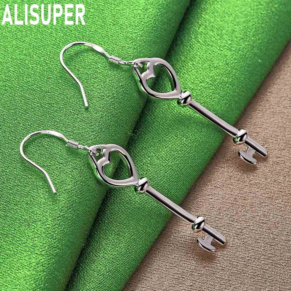 Exquisite And Romantic 925 Sterling Silver Heart-Shaped Key Earrings - Fashionable Gift Jewelry