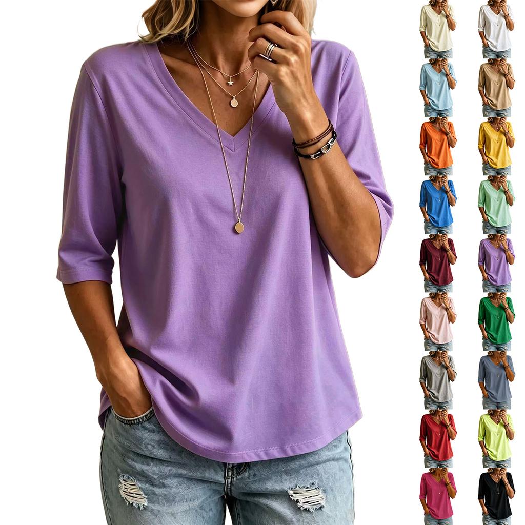 Women's V-Neck T-Shirt Short Sleeve Casual Fit Versatile